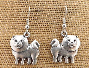 Chow Chow Silver Tone Dog Earrings