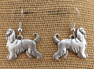 Afghan Terrier Silver Tone Dog Earrings