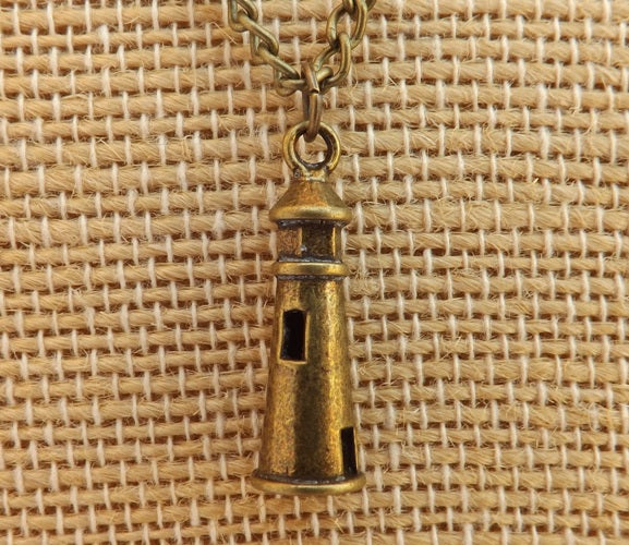 Bronze Tone Lighthouse Pendant Necklace