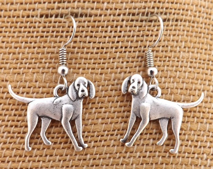 Coonhound Dog Silver Tone Earrings