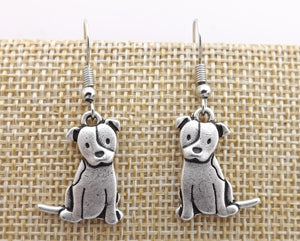 Bulldog Silver Tone Dog Drop Earrings