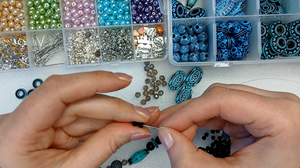 Blue, Black & Teal Acrylic & Glass Handmade Bead Necklace