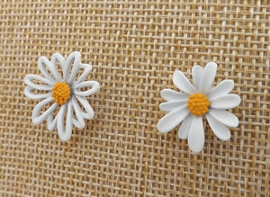 White & Yellow Frosted Flower Stud Earrings