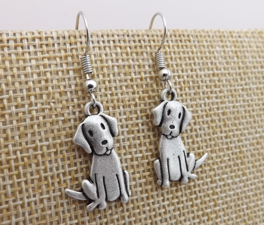 Labrador Retriever Silver Tone Dog Drop Earrings