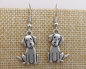 Labrador Retriever Silver Tone Dog Drop Earrings