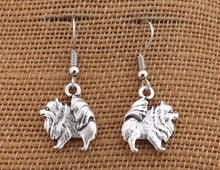 Load image into Gallery viewer, Silver Tone Pomeranian Dog Drop Earrings
