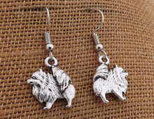 Load image into Gallery viewer, Silver Tone Pomeranian Dog Drop Earrings
