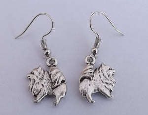 Silver Tone Pomeranian Dog Drop Earrings