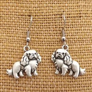 Cavalier King Charles Silver Tone Dog Drop Earrings