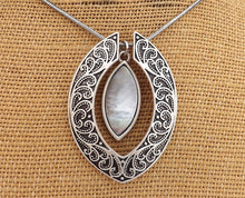 Load image into Gallery viewer, Mother of Pearl &amp; Silver Tone Pendant Necklace &amp; Earrings Set
