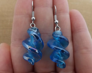 Blue Glass Lustre Twist Earrings