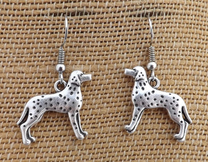 Silver Tone Dalmatian Dog Drop Earrings