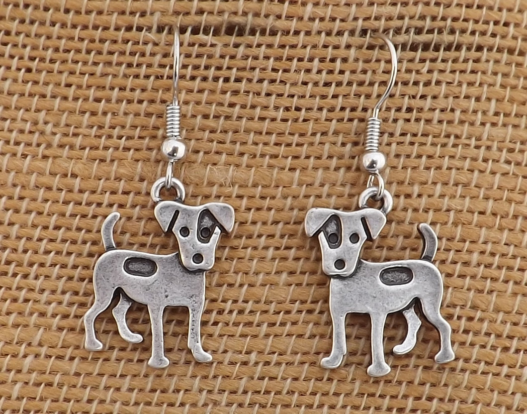 Fox Terrier / Jack Russel Silver Tone Dog Drop Earrings