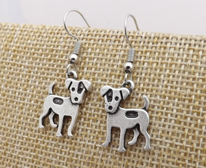 Fox Terrier / Jack Russel Silver Tone Dog Drop Earrings