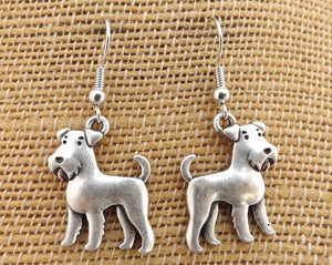 Airedale Terrier Dog Silver Tone Drop Earrings