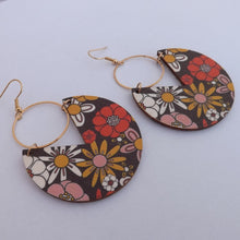 Load image into Gallery viewer, 60s Retro Style Orange, Yellow &amp; Brown Wood &amp; Gold Tone Earrings
