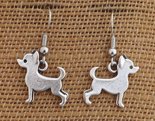 Load image into Gallery viewer, Chihuahua Silver Tone Dog Drop Earrings
