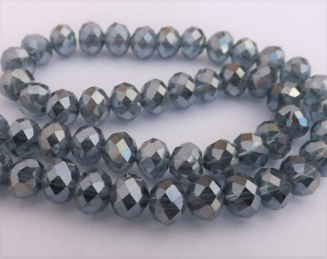 6x8mm Grey with Silver & Gold Lustre Crystal Cut Rondelle Beads