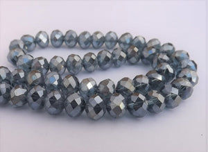 6x8mm Grey with Silver & Gold Lustre Crystal Cut Rondelle Beads