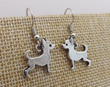 Load image into Gallery viewer, Chihuahua Silver Tone Dog Drop Earrings
