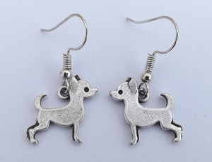 Chihuahua Silver Tone Dog Drop Earrings