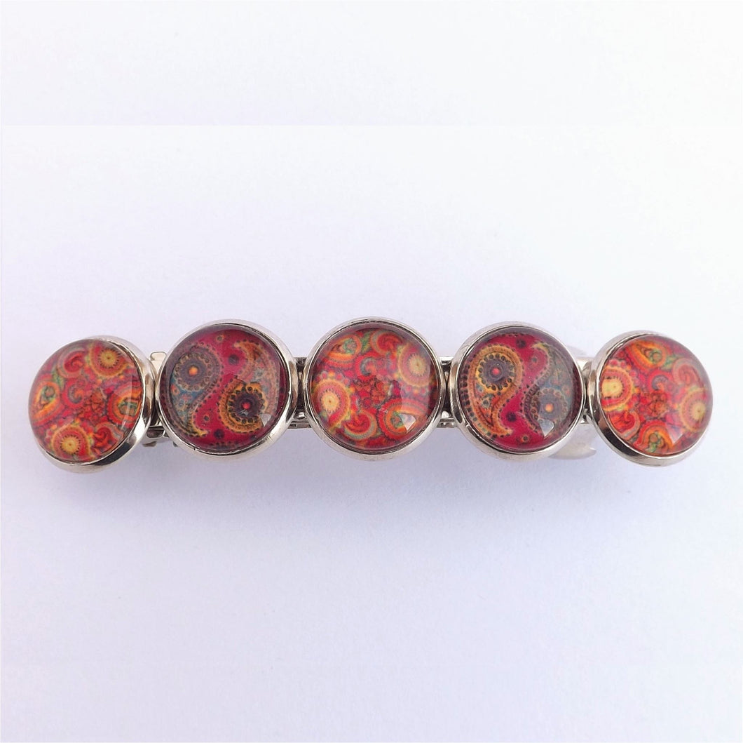 Red & Brown Paisley Dome Barrette Hairclip