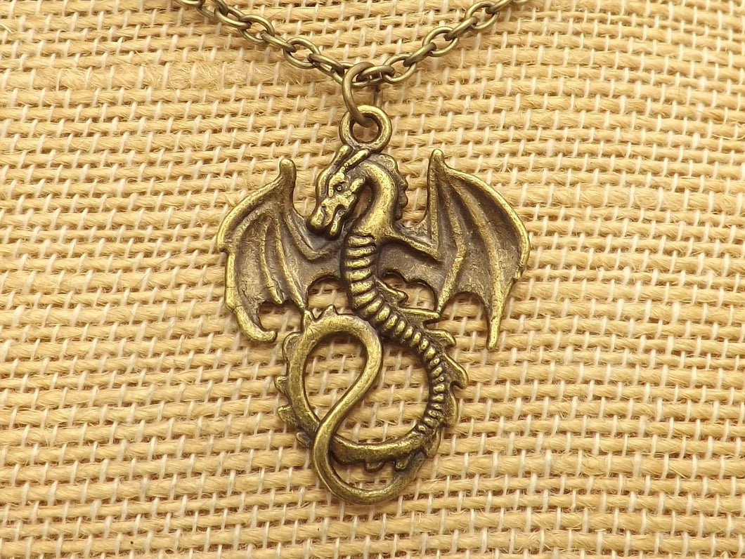 Dragon Pendant Bronze Tone Pendant Necklace