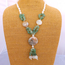 Load image into Gallery viewer, Agate &amp; Fluorite Cream &amp; Green Semi Precious Gem Necklace
