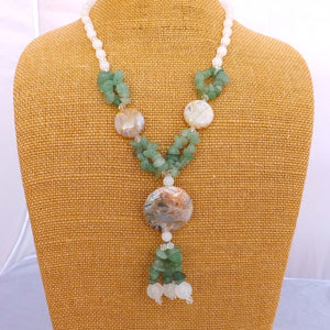 Agate & Fluorite Cream & Green Semi Precious Gem Necklace