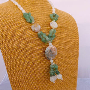 Agate & Fluorite Cream & Green Semi Precious Gem Necklace