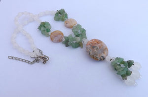 Agate & Fluorite Cream & Green Semi Precious Gem Necklace