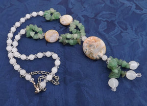 Agate & Fluorite Cream & Green Semi Precious Gem Necklace