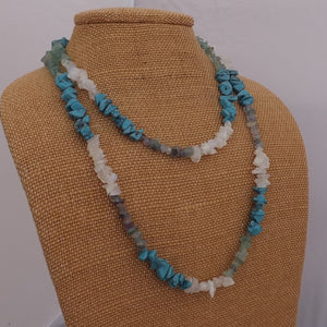 Agate, Fluorite & Faux Turquoise Handmade Gem Chip Necklace (Made in NZ)