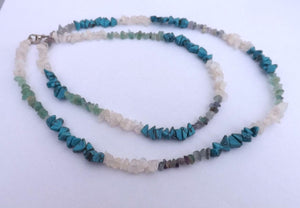 Agate, Fluorite & Faux Turquoise Handmade Gem Chip Necklace (Made in NZ)