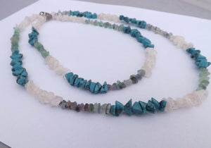 Agate, Fluorite & Faux Turquoise Handmade Gem Chip Necklace (Made in NZ)