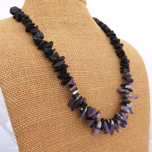 Amethyst & Onyx Gem Chip Handmade Bead Necklace