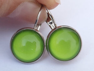 Apple Green Dome Earrings on Lever Back Hooks