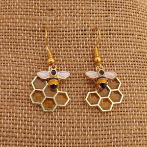 Bee & Honeycomb Drop Earrings