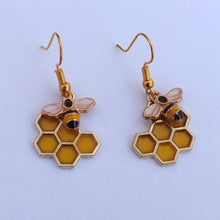 Load image into Gallery viewer, Bee &amp; Honeycomb Drop Earrings
