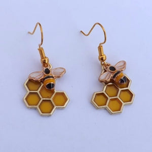 Bee & Honeycomb Drop Earrings