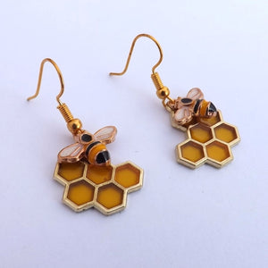 Bee & Honeycomb Drop Earrings