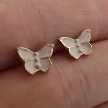 Load image into Gallery viewer, Beige &amp; Gold Tone Butterfly Stud Earrings
