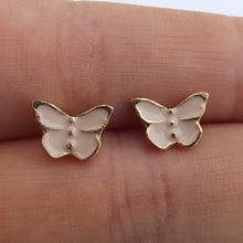 Load image into Gallery viewer, Beige &amp; Gold Tone Butterfly Stud Earrings
