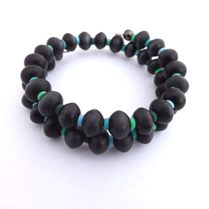 Black Acrylic with Blue & Green Spacers Bead Necklace, Bracelet & Earrings Set