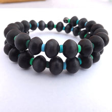 Load image into Gallery viewer, Black Acrylic with Blue &amp; Green Spacers Bead Necklace, Bracelet &amp; Earrings Set
