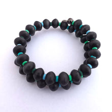 Load image into Gallery viewer, Black Acrylic with Blue &amp; Green Spacers Bead Necklace, Bracelet &amp; Earrings Set
