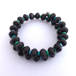 Black Acrylic with Blue & Green Spacers Bead Necklace, Bracelet & Earrings Set