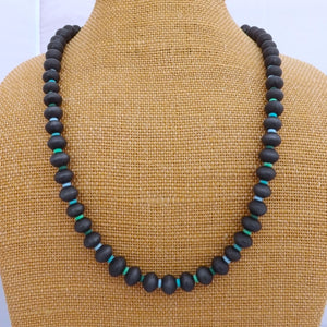 Black Acrylic with Blue & Green Spacers Bead Necklace, Bracelet & Earrings Set