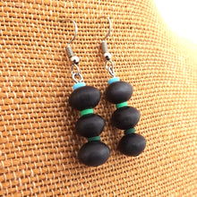 Load image into Gallery viewer, Black Acrylic with Blue &amp; Green Spacers Bead Necklace, Bracelet &amp; Earrings Set
