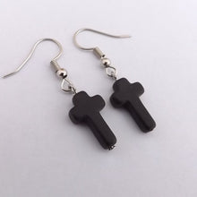 Load image into Gallery viewer, Black Cross Drop Earrings
